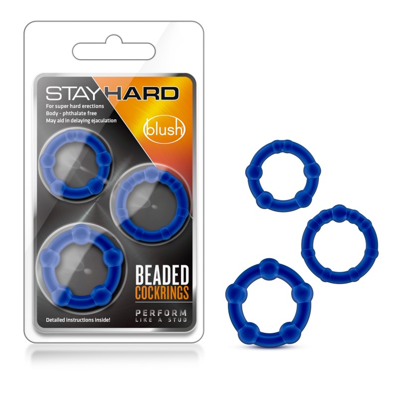 Stay Hard Beaded Cockrings - Blue